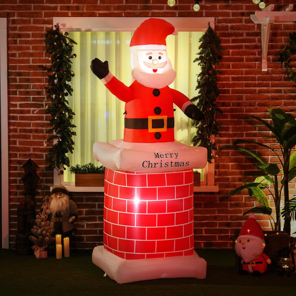 Inflatable Santa Claus with chimney, LED lighting, integrated blower, 80 x 70 x 210 cm