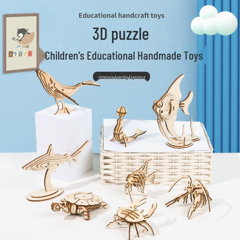 3D Ocean World Wooden Puzzle: Dolphin & Turtle DIY Assembly for Kids