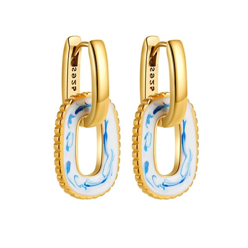 User Friendly Ceramic Ear Clip Blue Floral Pattern Dangle Earring Sturdy Copper Material Office And Casual Accessory