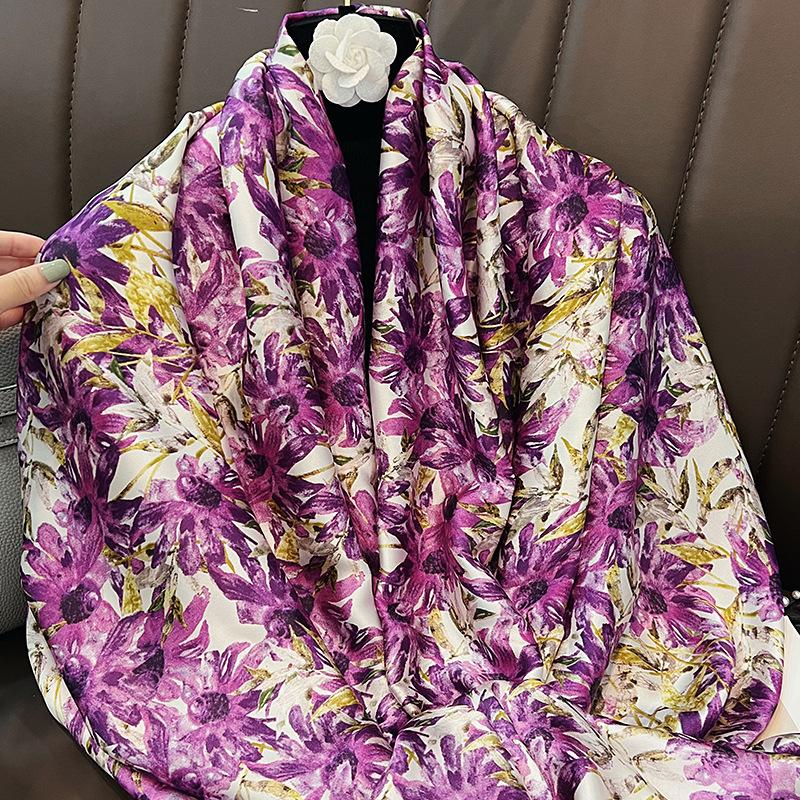 New Li Brocade Simulation Silk Scarf Women's Fashion Temperament Versatile Thin Scarf Travel Sunscreen Shawl