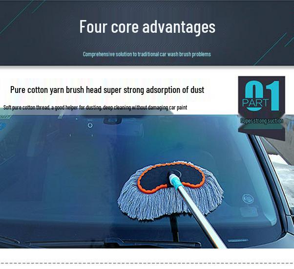 Telescopic Car Wash Mop with Long Handle and Soft Bristle Brush