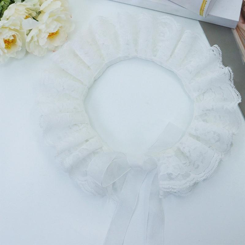 Elizabethan Double Layer Ruffled Lace Faux Collar Victorian Neck Ruff Clown Choker for Halloween Renaissances Costume
