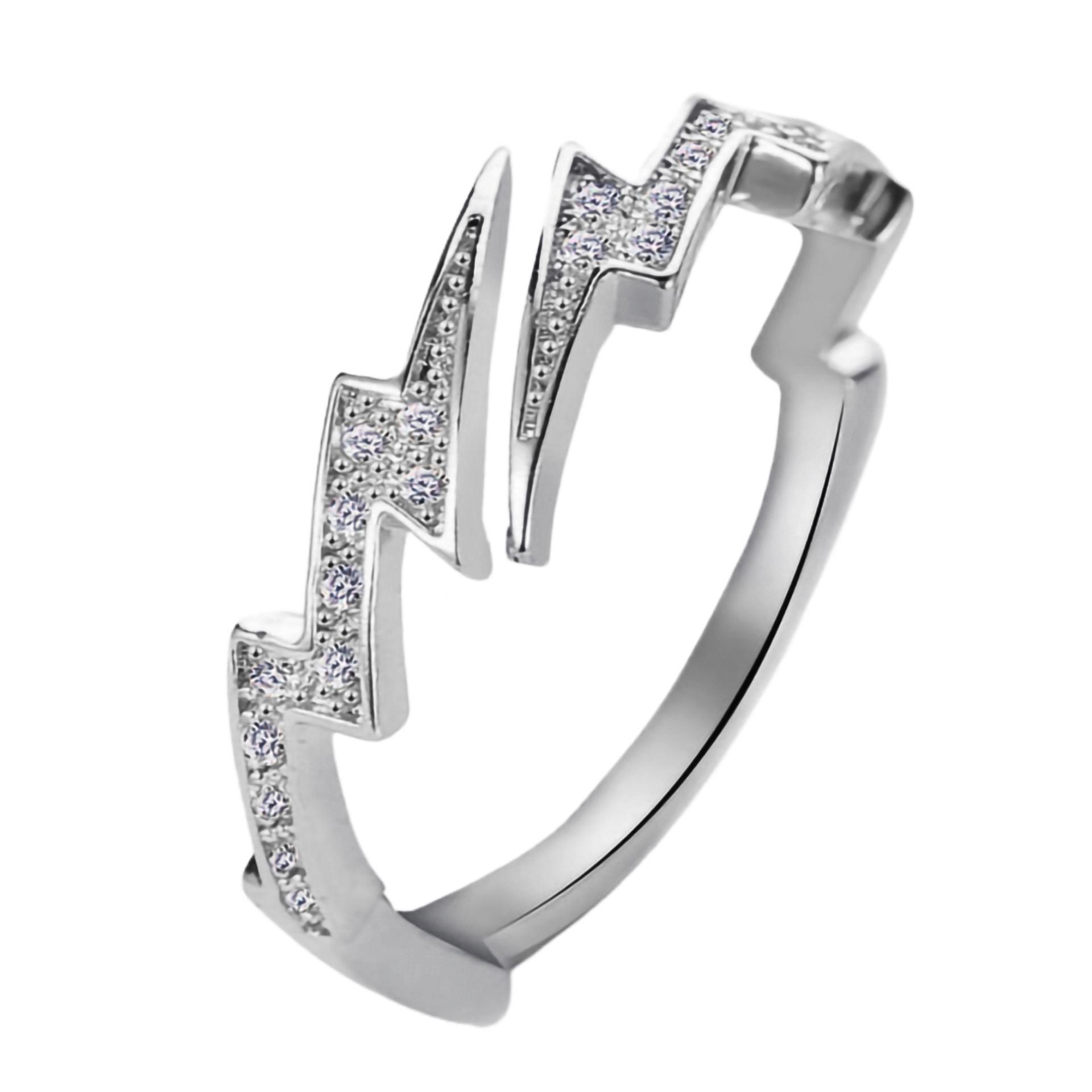 

Personality Fashion Gold Color Stainless Steel Zircon Lightning Opening Couple Ring for Women Men Charm Fashion Finger Jewelry resizable серебряный