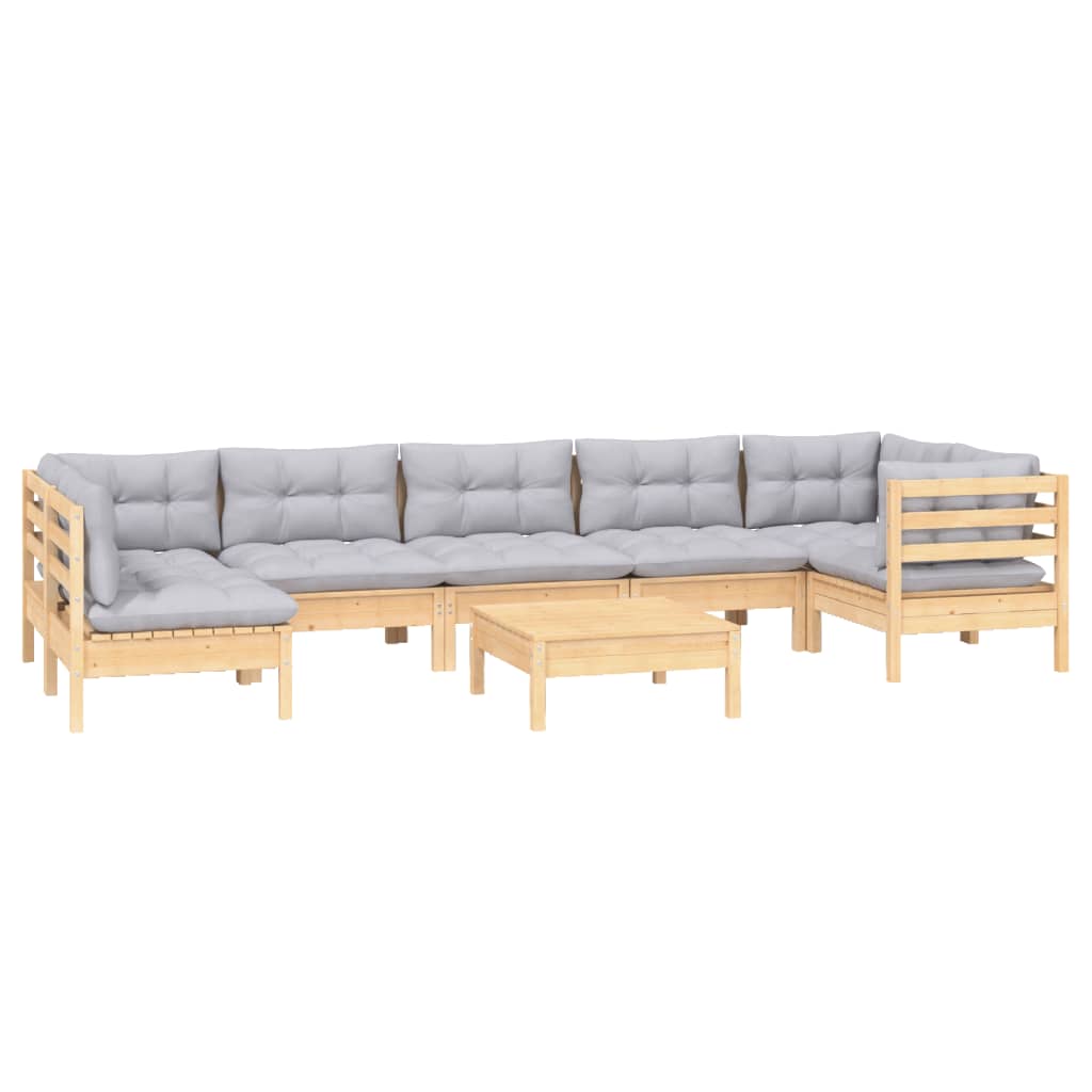8 Piece Garden Lounge Set with Grey Cushions Pine Wood