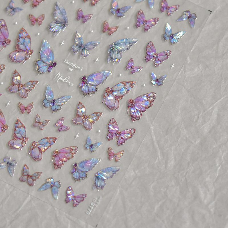2Pcs Kawaii Butterfly Nail Stickers Luxury Glitter Shell Aurora Nail Artdecorations Decals Diy Manicure Slider Foil