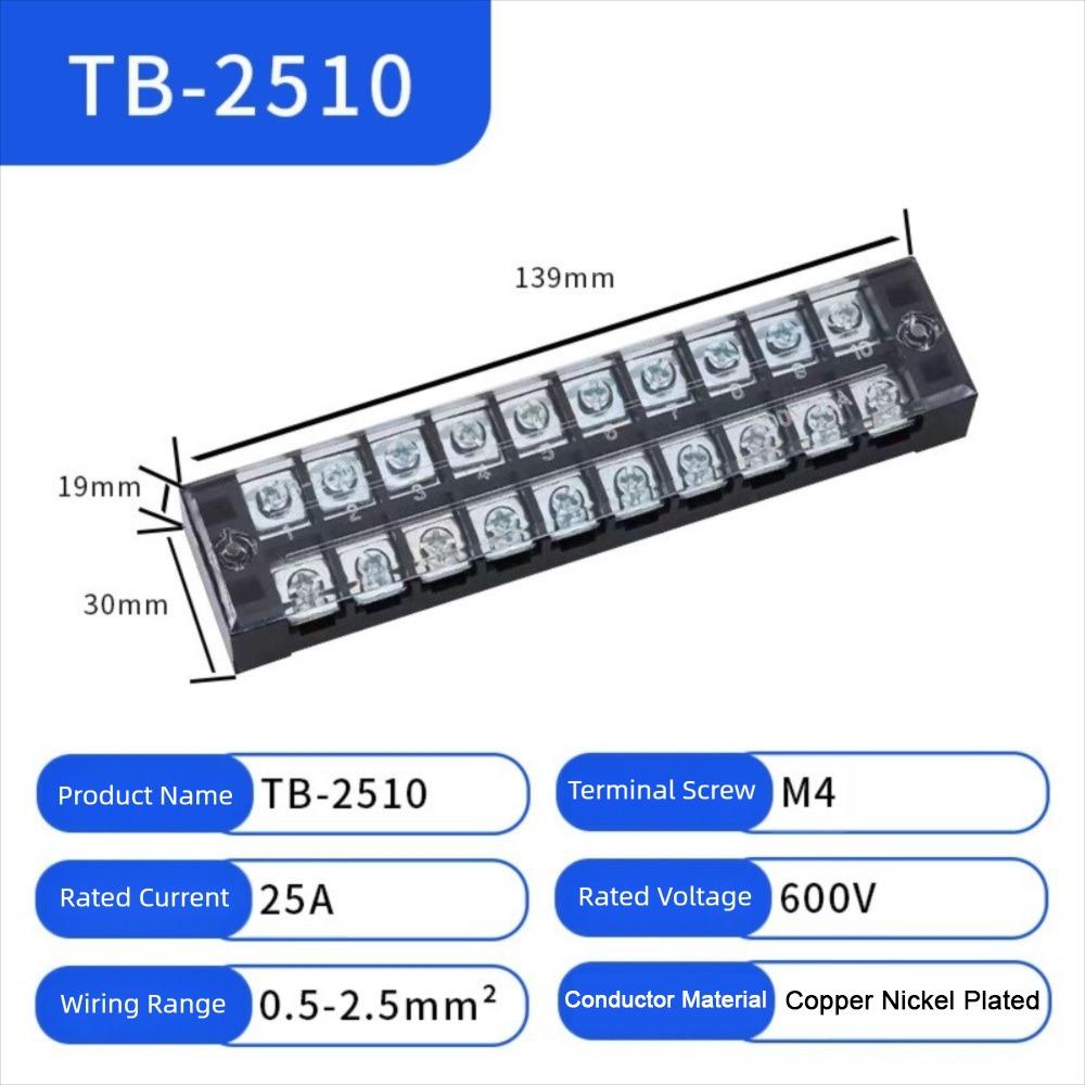 600V Screw Terminal Block 3-20 Positions Fixed Wiring Connector Industrial Wiring