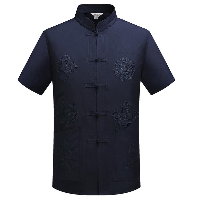 Men's Ethnic Summer Tang Suit: Short-Sleeved Stand Collar Monk Robe-Inspired Hanfu Top
