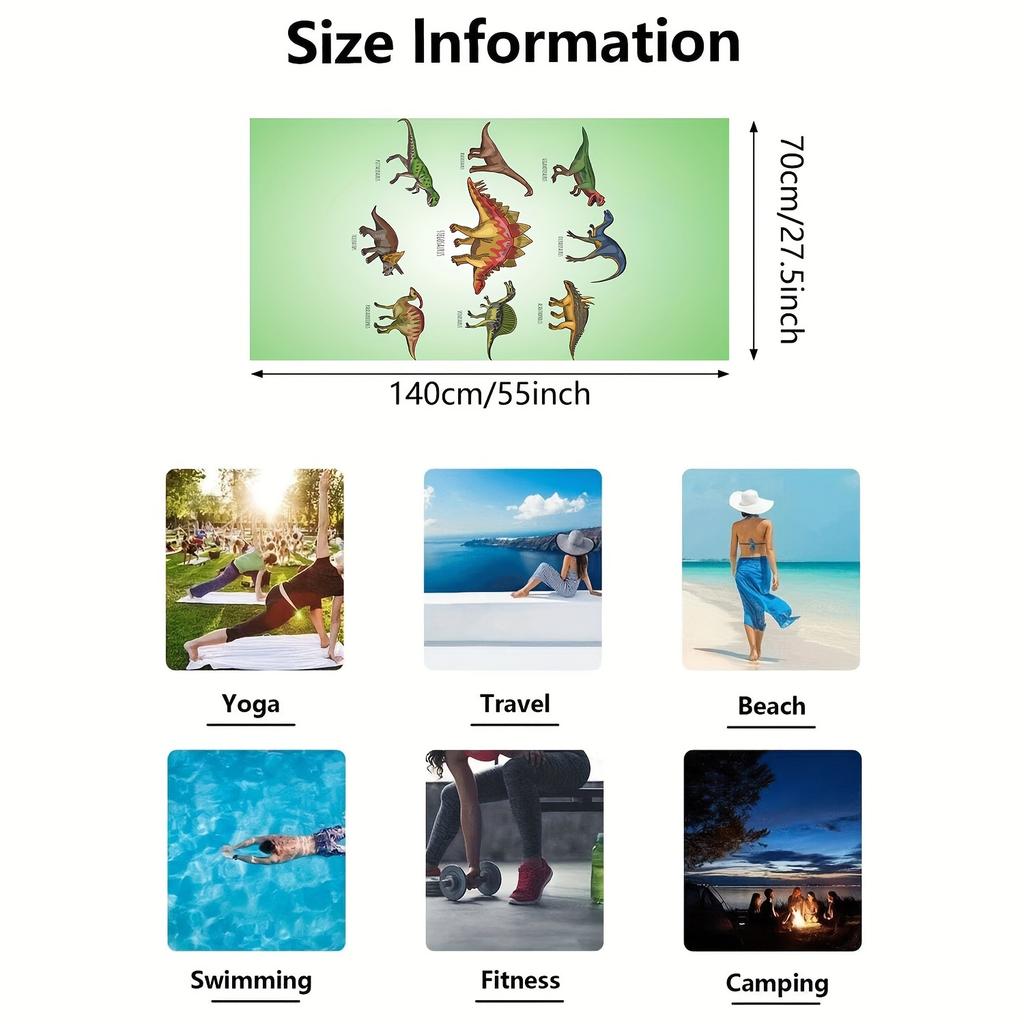 1pc Cartoon Dinosaur Beach Towel, Super Absorbent & Quick-drying Swimming Towel, Lightweight & Soft Beach Blanket, Suitable For