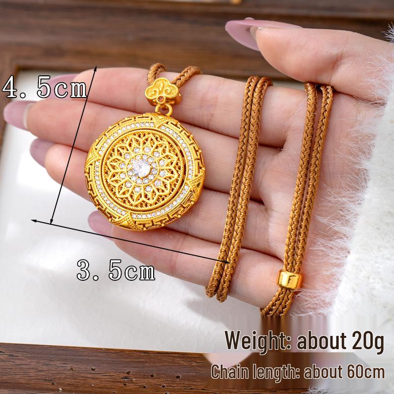 Ancient Gold Sand Eight-Treasure Compass Blessing Necklace - Chinese Retro Copper Alloy Jewelry