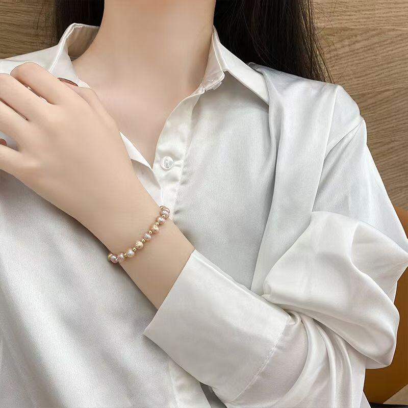 Baroque Pearl Drawstring Bracelet: Women's Light Luxury, Irregular Design, Exquisite Handcrafted Jewelry.
