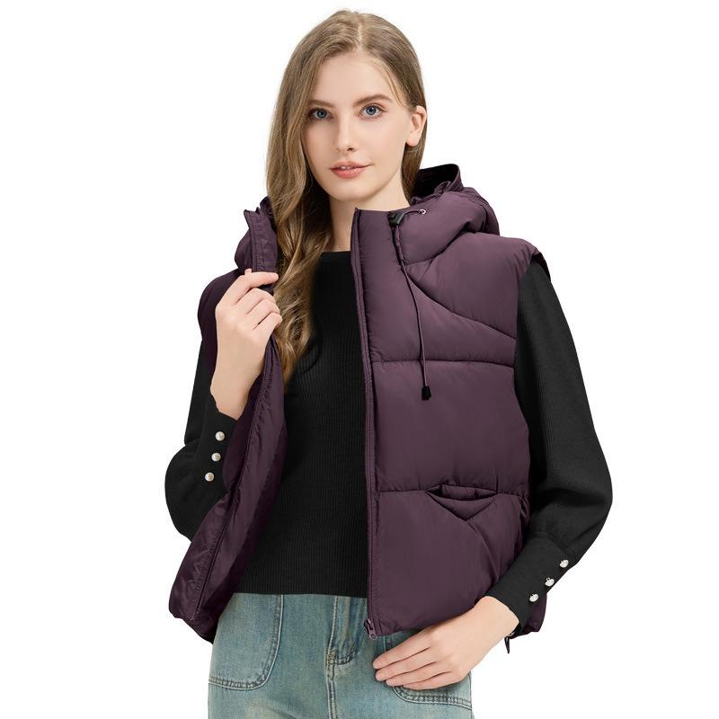 New Winter Hooded Vest Versatile Fashion Skinny Cotton Shoulder Cut Loose Ladies Cotton Vest