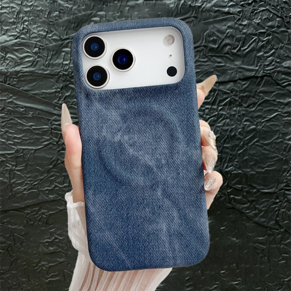 Luxury Magnetic Denim forMagsafe Case foriPhone 17 Air 16 15 14 13 12 Pro Max Plus PU Leather Wireless Charge Half-Frame Cover