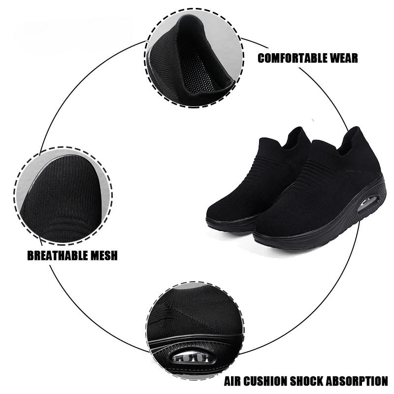 Dámské Tenisové Boty Prodyšné Zvýšení výšky 5 cm Sportovní Tenisky Vzduchový polštář Dámské vycházkové Ponožky Boty Silné dno Platformy