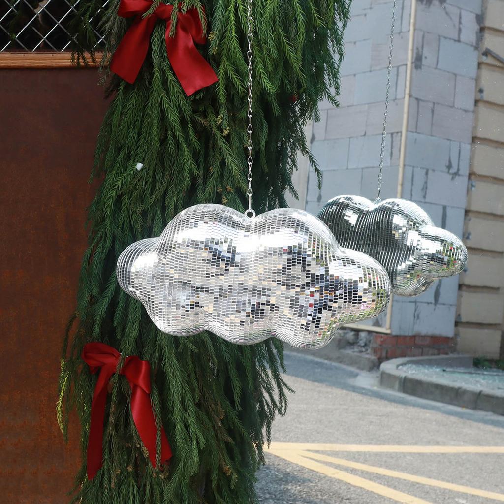 Retro Cloud Shape Discos Balls Hanging Ornament Reflective Mirror Balls with Chain for Festival Parties and Event Decors
