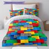 Building Blocks Pattern Bedding Quilt Set Quilt Cover Pillowcase Home Decoration Gift (1 * Duvet Cover + 2 * Pillowcase, Without Core)