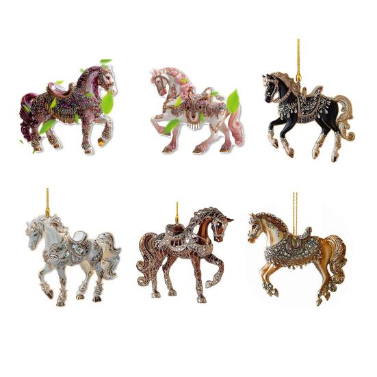 1/2/3/4/5/6/7/8/10/12/15/20/25 Pcs Horse Ornaments For Christmas Tree Metallic Rhinestones Horse