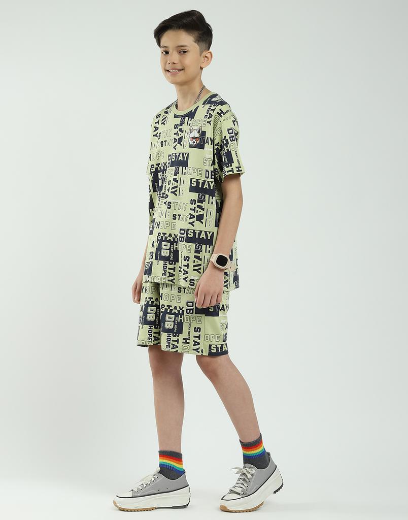MONTE CARLO Boys Regular Fit Printed Half Sleeve Bermuda Set