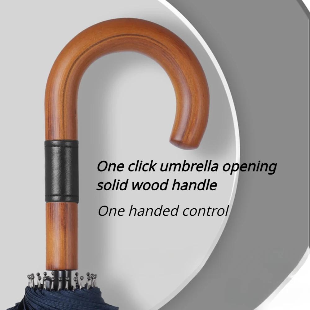 Long Handle Umbrella Large Automatic Umbrellas 24-Bone Solid Wood Handle Sturdy Winds Resistant Rain Gear Rainstorm Umbrellas
