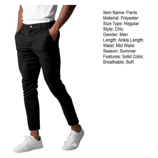 Spodnie męskie Elastyczny, średni stan, zapinane na zamek, kieszenie, Slim Fit, jednokolorowe, miękkie, oddychające, biznesowe, formalne, długie spodnie