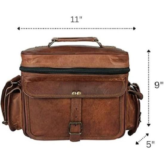 Leather Messenger Bag for Camera - Vintage Shoulder Satchel Camera Bag for DSLR, - Travel, Portable Photography Bag