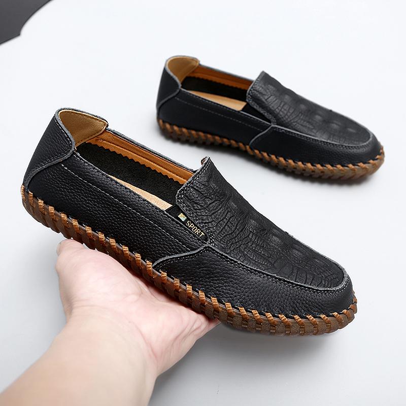 

Модные качественные мужские повседневные туфли, сшитые вручную нитками, кожаные мокасины, дышащие слипоны, туфли-лодочки, мужские лоферы для вождения класса люкс 47 чёрный