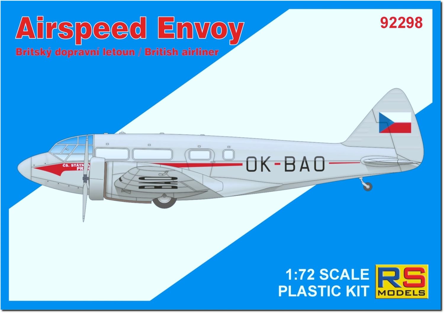 

RS Models Масштаб 1/72 Чехословацкий Airspeed Envoy Пластиковый набор модели с касторовым двигателем 92298 (Самолет)