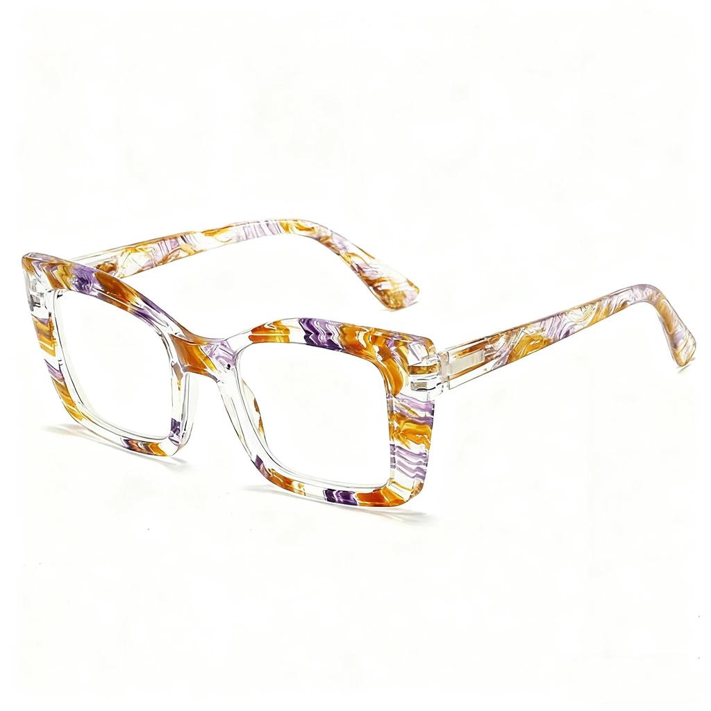 Transparent Fashion Printed Presbyopia Glasses With Thickened Large Frame And Spring Foot Anti Blue Light Reading Glasses