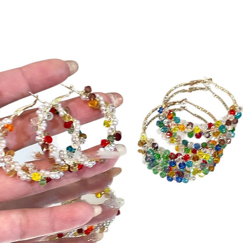 Silver needle colored glass pearl winding earrings dopamine fresh and sweet temperament earrings niche high-end earrings