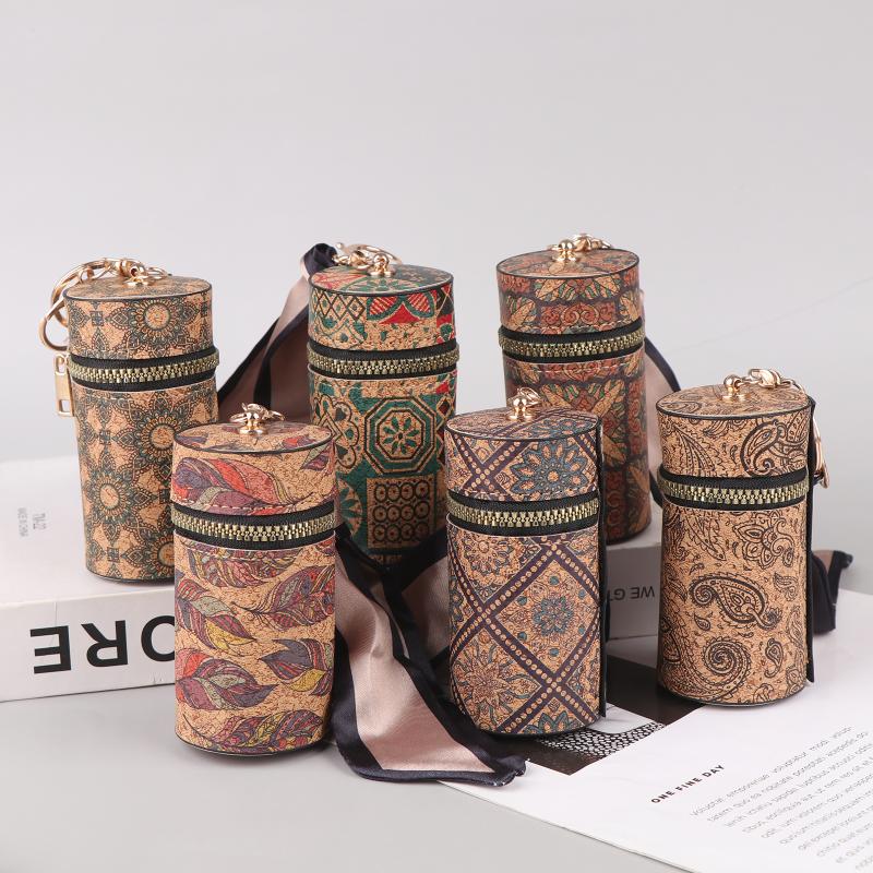 Vintage Style Cylinder Coin Purse with Zipper and Keychain for Efficient Storage