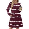 Women's Long Sleeve Pleated Round Neck Plaid Stripe Print Casual Dress With Pockets