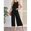 Women Summer Casual Sleeveless Vest Wide Leg Cropped Pants Two Piece Set