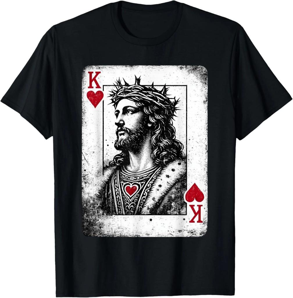 Gesù Re dei Cuori Camicia Retro per Amanti dei Giochi di Carte Religiosi