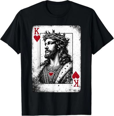 Gesù Re dei Cuori Camicia Retro per Amanti dei Giochi di Carte Religiosi