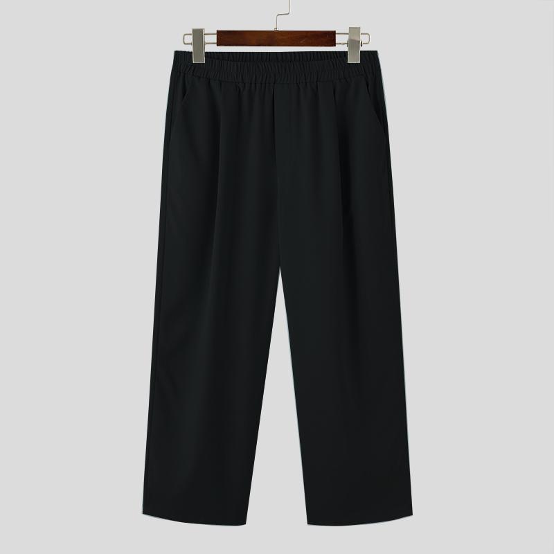 

INCERUN Мужские формальные прямые брюки с эластичной талией, повседневные длинные брюки с карманами S чёрный