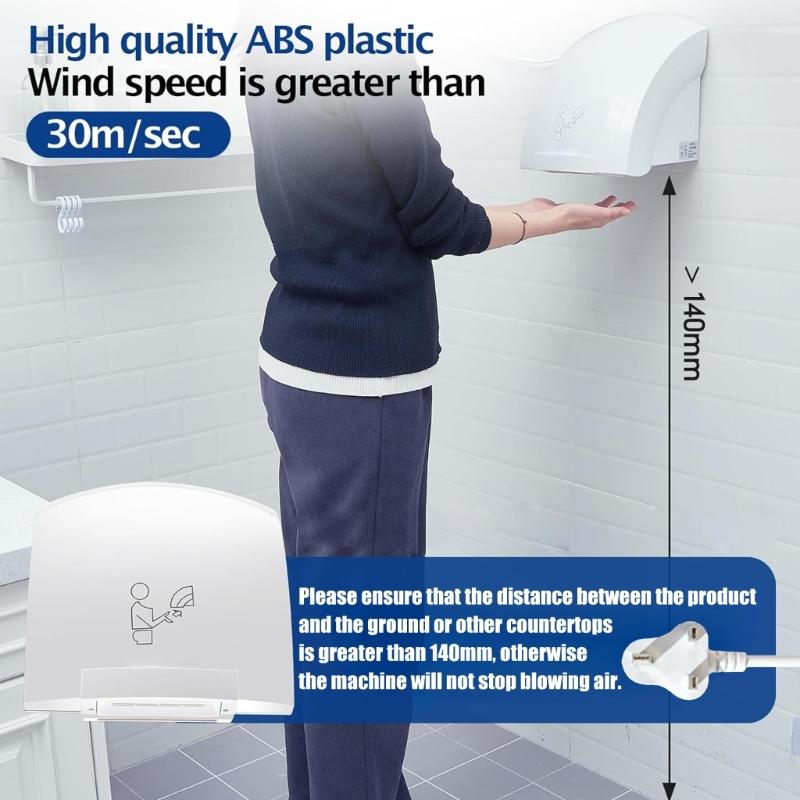 Energy Efficient Automatic Hand Dryer Space Saving Hand Dryer Easy Installation Air Dryer ABS Texture for Bathroom Use