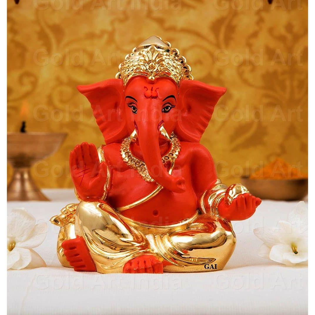 

Resin Gaddi Ganesha 3X3, Gold Orange 1 Piece Ganesh Idol for Car Dashboard Small Ganesha Murti Ganpati Idol for Home Decor 3 INCH