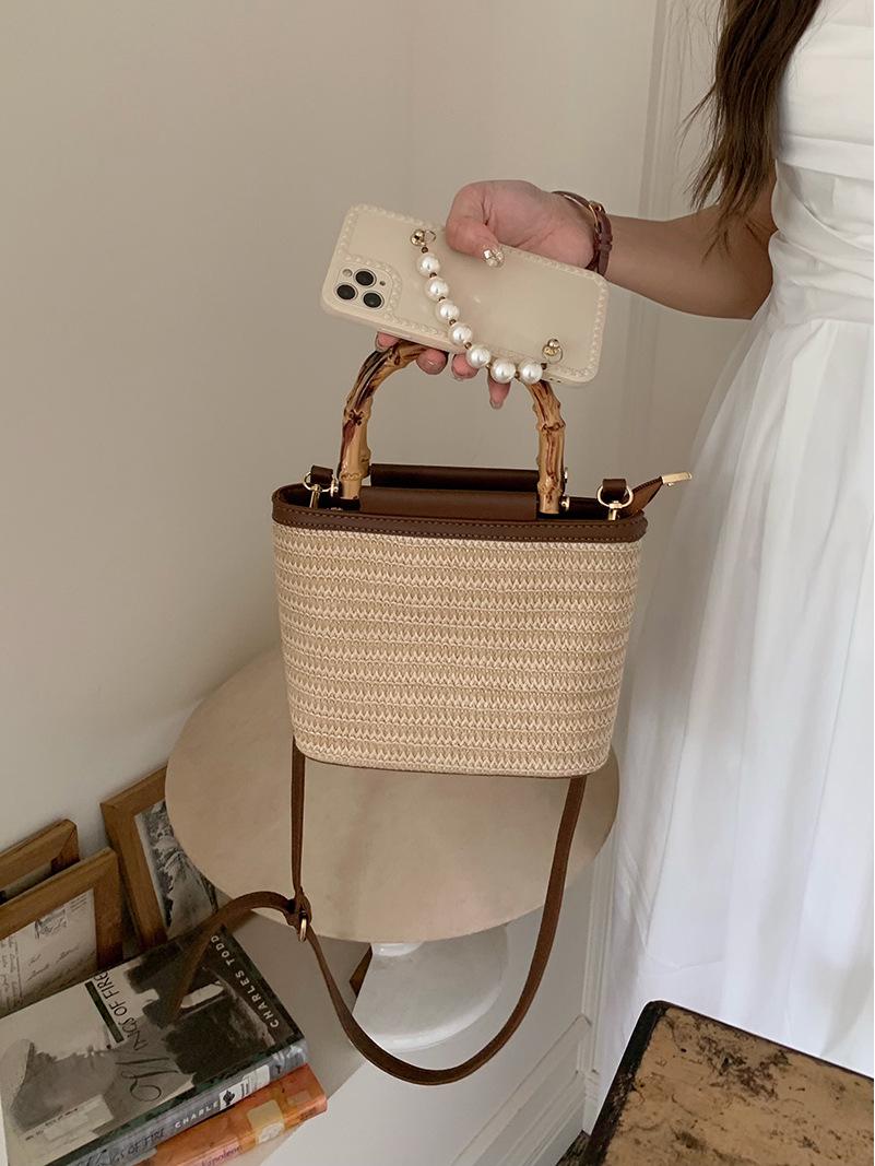 Summer 2026 Woven Straw Crossbody Handbag - Textured Small Bucket Bag for Women