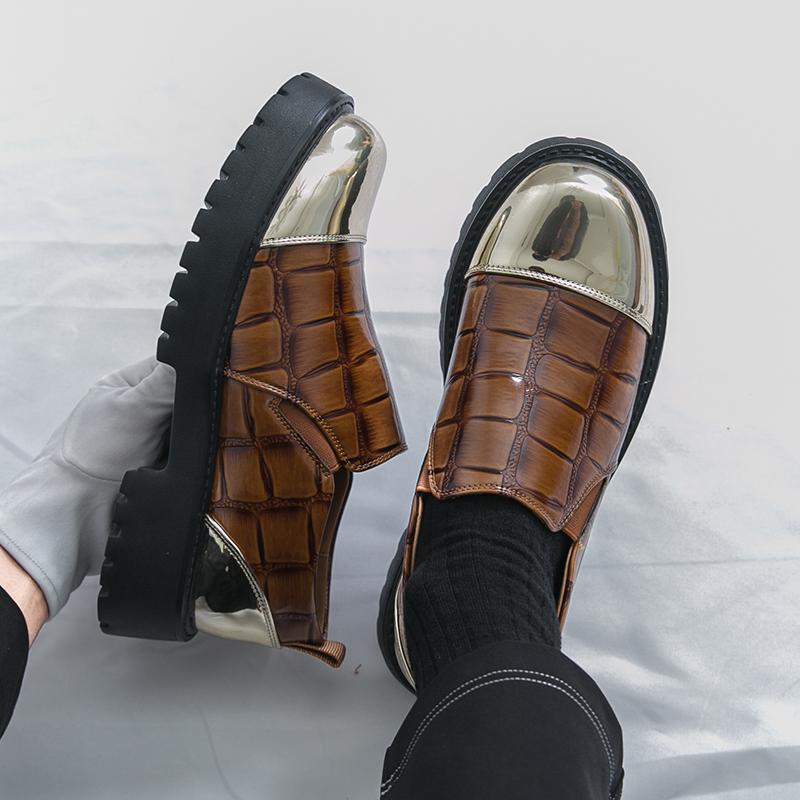 New Luxury Men Thick-soled Loafter Patchwork Patent Leather Height Increasing Shoes Male Walking Sneakers Zapatos Hombre