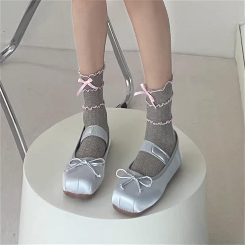 Lace Calf Socks Bowknot Middle Tube Sock Summer Hollow Out Stocking for Student Girl Lady Japanese Style Socks