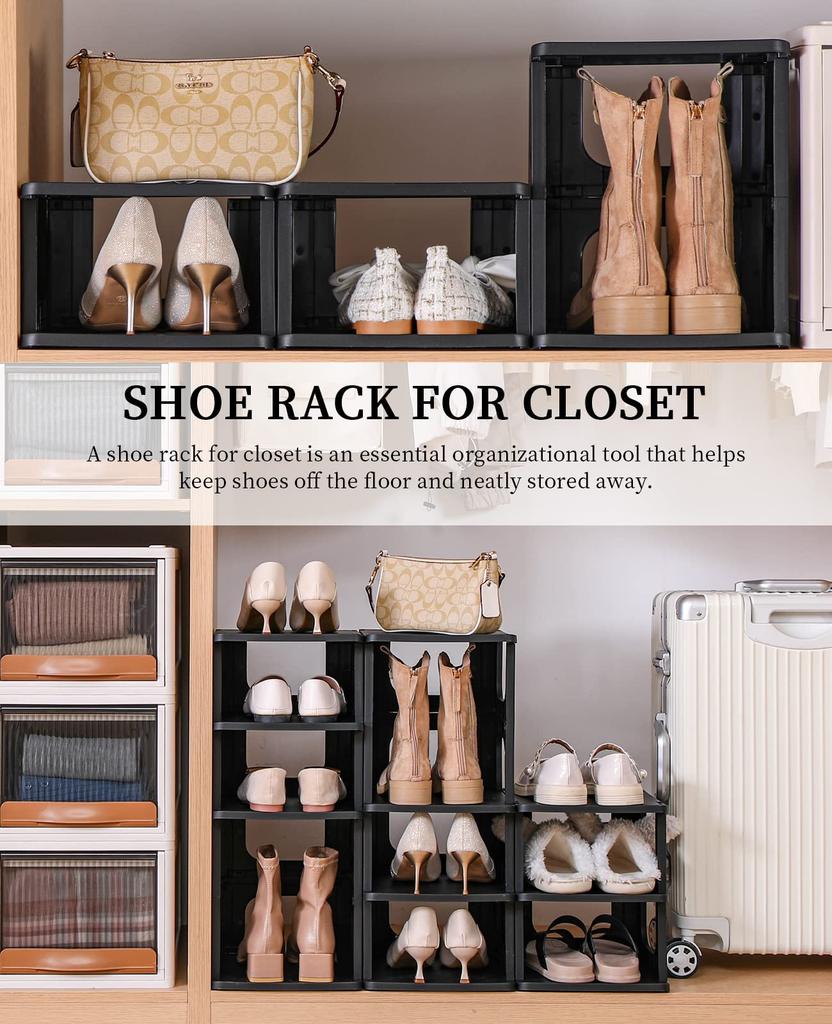 HAIXIN Slim Shoe Rack, Height Adjustable, 5 Tiers X 2, Space-Saving, Easy Assembly, Stackable, Compact Design (Approx. W48.6 X D26 X H58.3cm)
