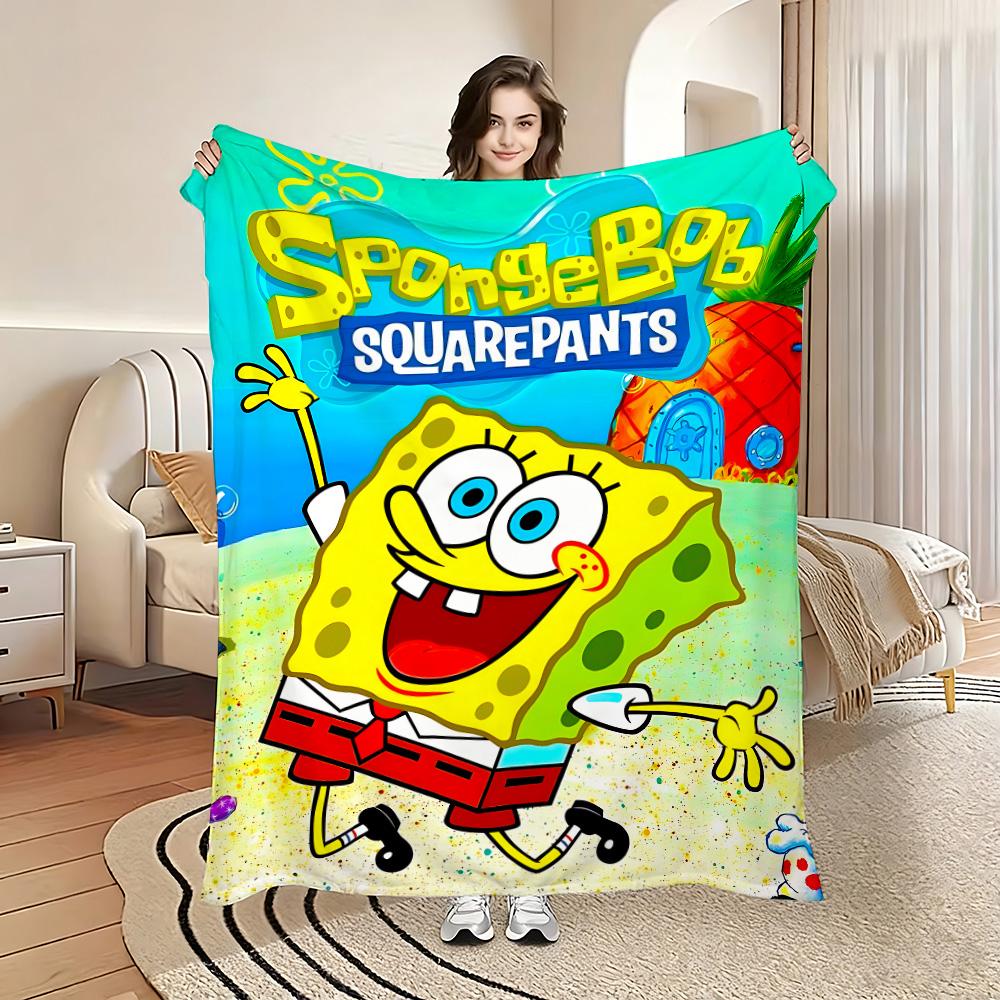 Throw Blankets and Bedspreads S-SpongeBobes Bedspread on the Bed Blanket Plaid Winter Anime Knee Home Decoration Sofas Cooling