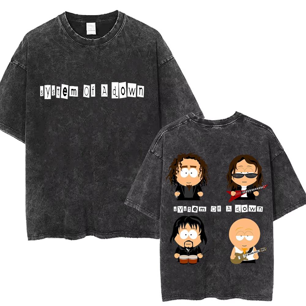 Womens Washed Vintage System of A Down Toxicity Album Graphic T Shirt Women Rock Oversized T-shirt 90s Alternative T Shirts