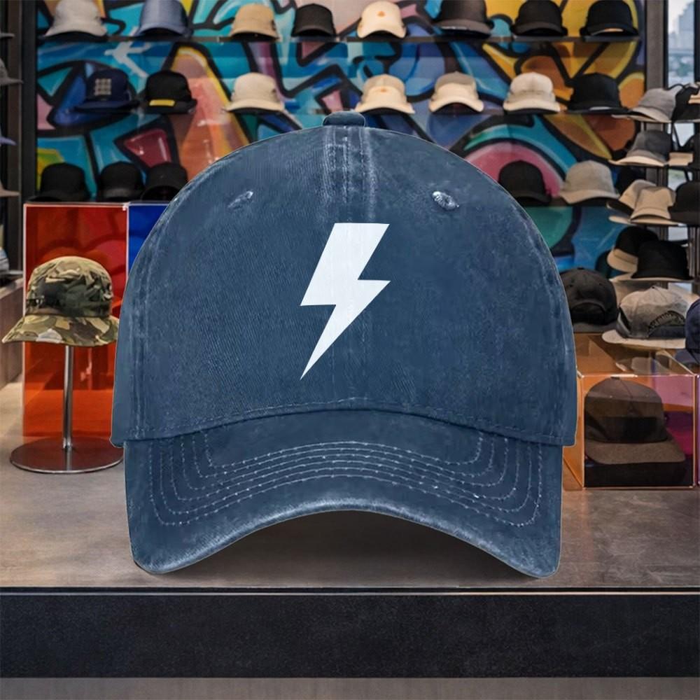 Lightning Bolt Washed Baseball Cap Unisex Adjustable Cotton Vintage Streetwear Hat