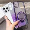 KEYSION Luxury Glitter Jewelled Magnetic Phone Case for iPhone 11 12 Pro Max Makeup Mirror Ring Stand Shockproof Back Cover