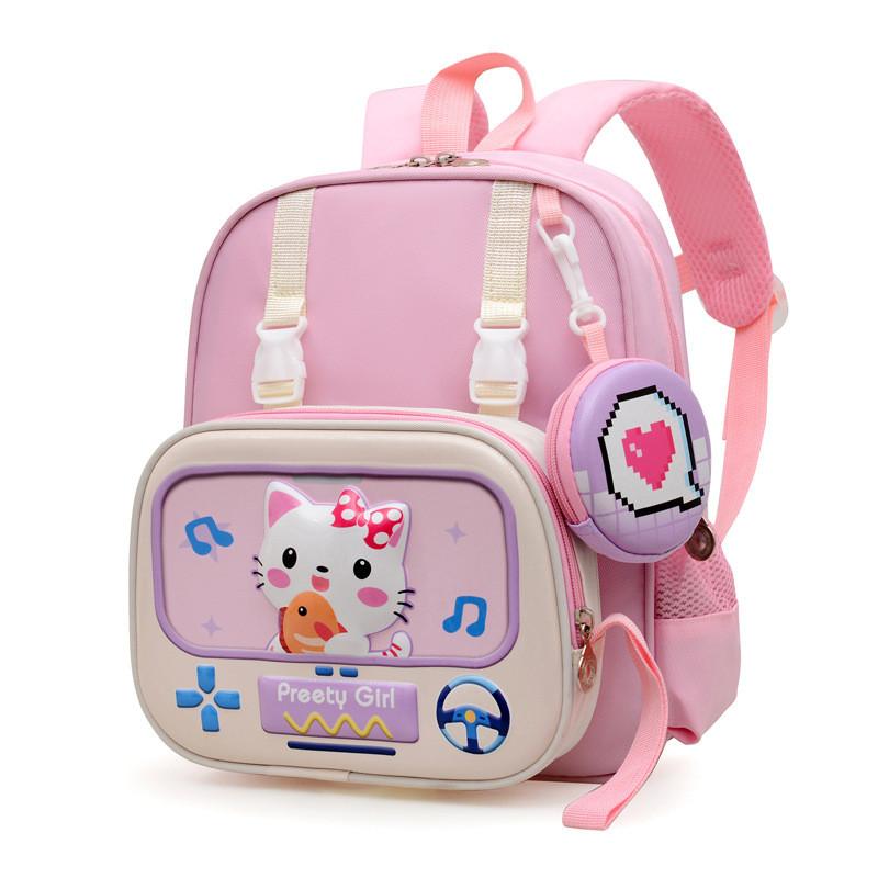 Capacity Big Kids Backpack With Cartoon Rabbit Giraffe Print Design For Daily