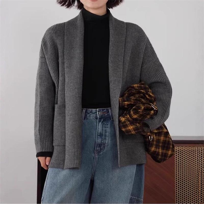 Knitted sweater jacket autumn and winter new loose lazy thickened medium and long knitted cardigan top women