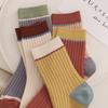 5 Pairs Korean Harajuku Style Retro Striped Socks Cotton Mid-tube Women's Socks