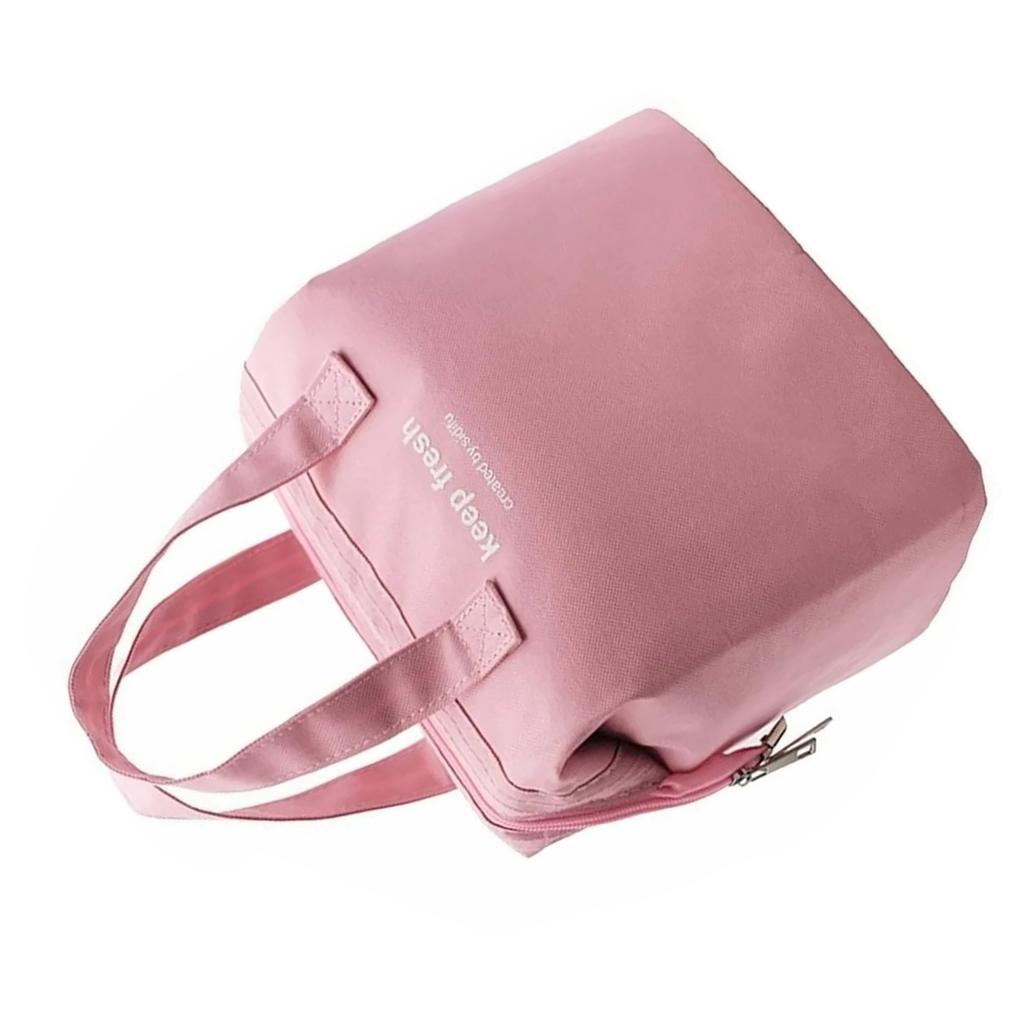 Insulated Lunch Bag Solid Color Oxford Cloth Waterproof Metal Zipper Portable Lunchbox for Commuting Pink