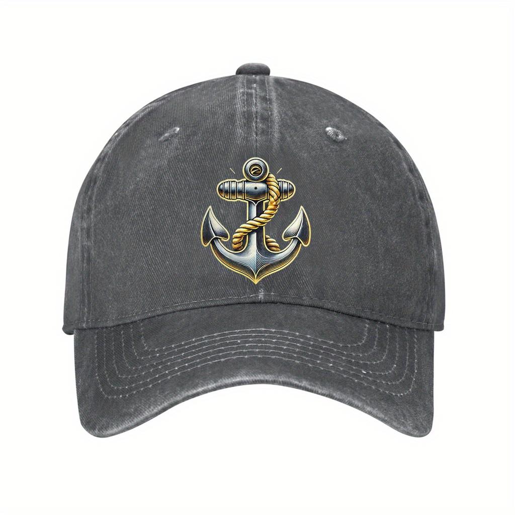 Nautical Anchor Rope Design Baseball Cap Denim Washed Casual Dad Hat Outdoor Adjustable Unisex