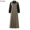 ZANZEA Abito Lungo da Donna Autunnale con Scollo a Revers, Manica Lunga, Patchwork, Finto Due Pezzi, Stampa Floreale, Casual, Svasato